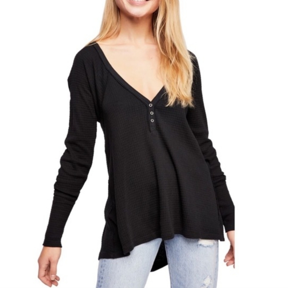 Free People We The Free Citrine Thermal Long Sleeve Top Black Small